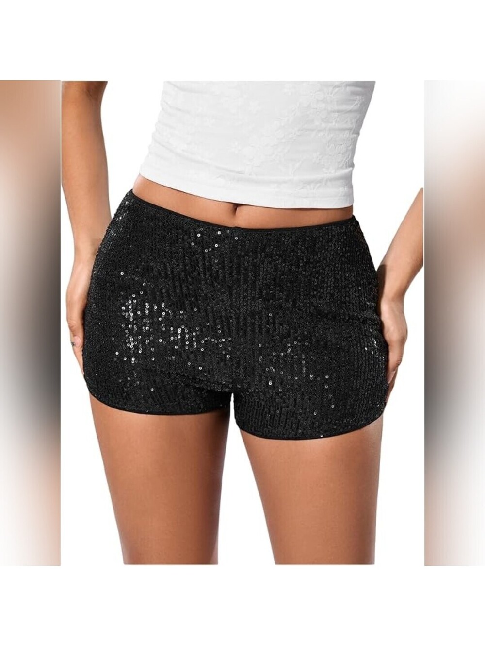 NWT SHENHE Black Sequin Low Rise Micro Shorts Y2K Rave, XS